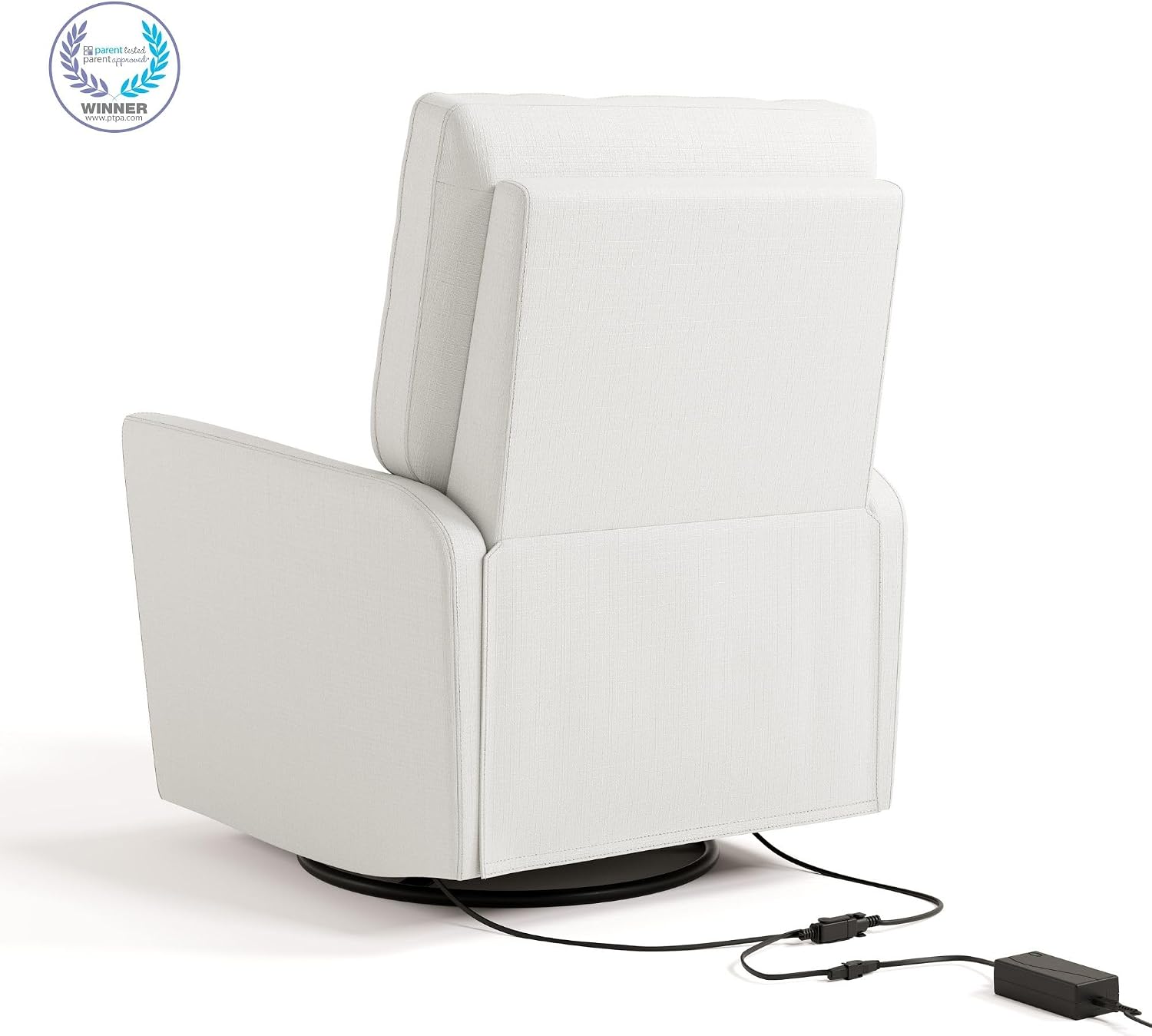 Storkcraft Santorini Deluxe Power Recliner Swivel Glider (Ivory Basketweave) – Premium Electronic Power Recliner for Nursery, Includes Dual-USB Charging Port for USB-A & USB-C, Glider Rocking Chair