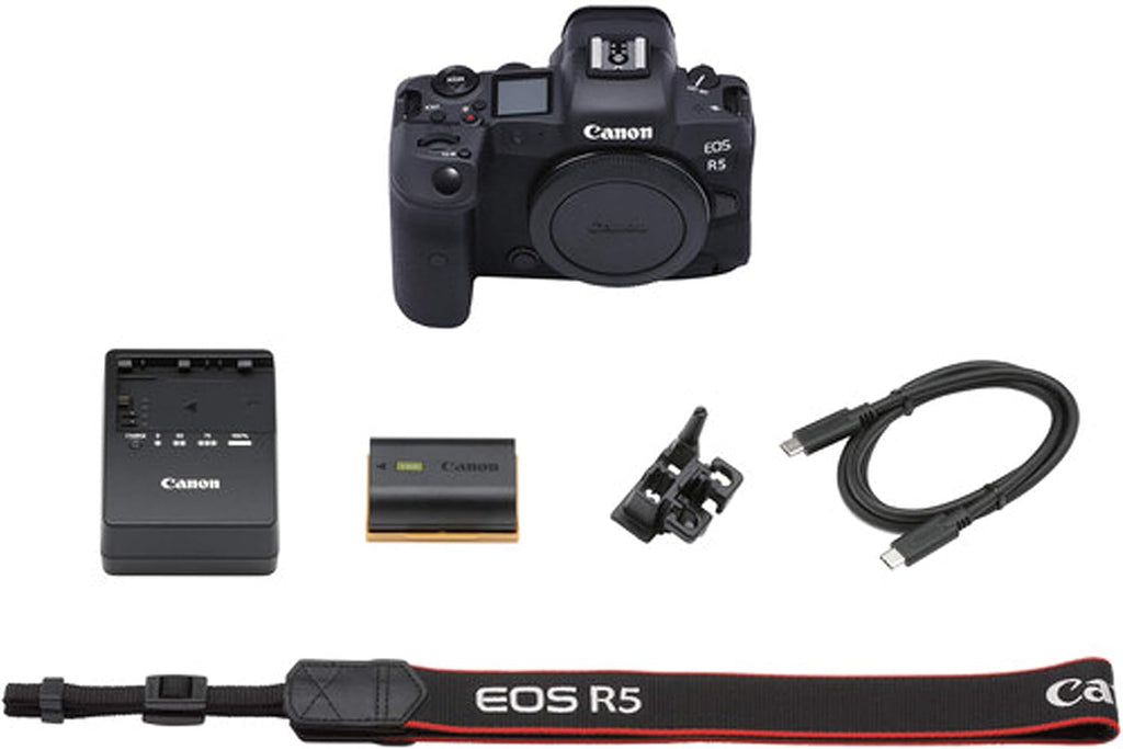 Canon EOS R5 Full-Frame Mirrorless Camera with 24-50mm Lens + 128Gb Extreme Card + Case+ Microphone + RGB Video Light + Tripod + More (Content Creator Bundle) (Renewed)