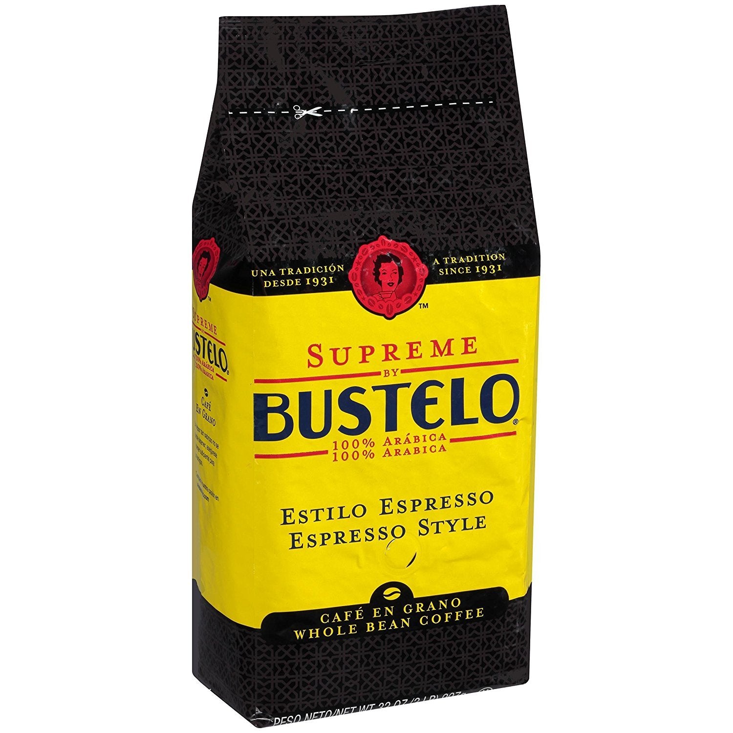Supreme By Bustelo Whole Bean Espresso Style Coffee, 32 Ounces, 4 Pack