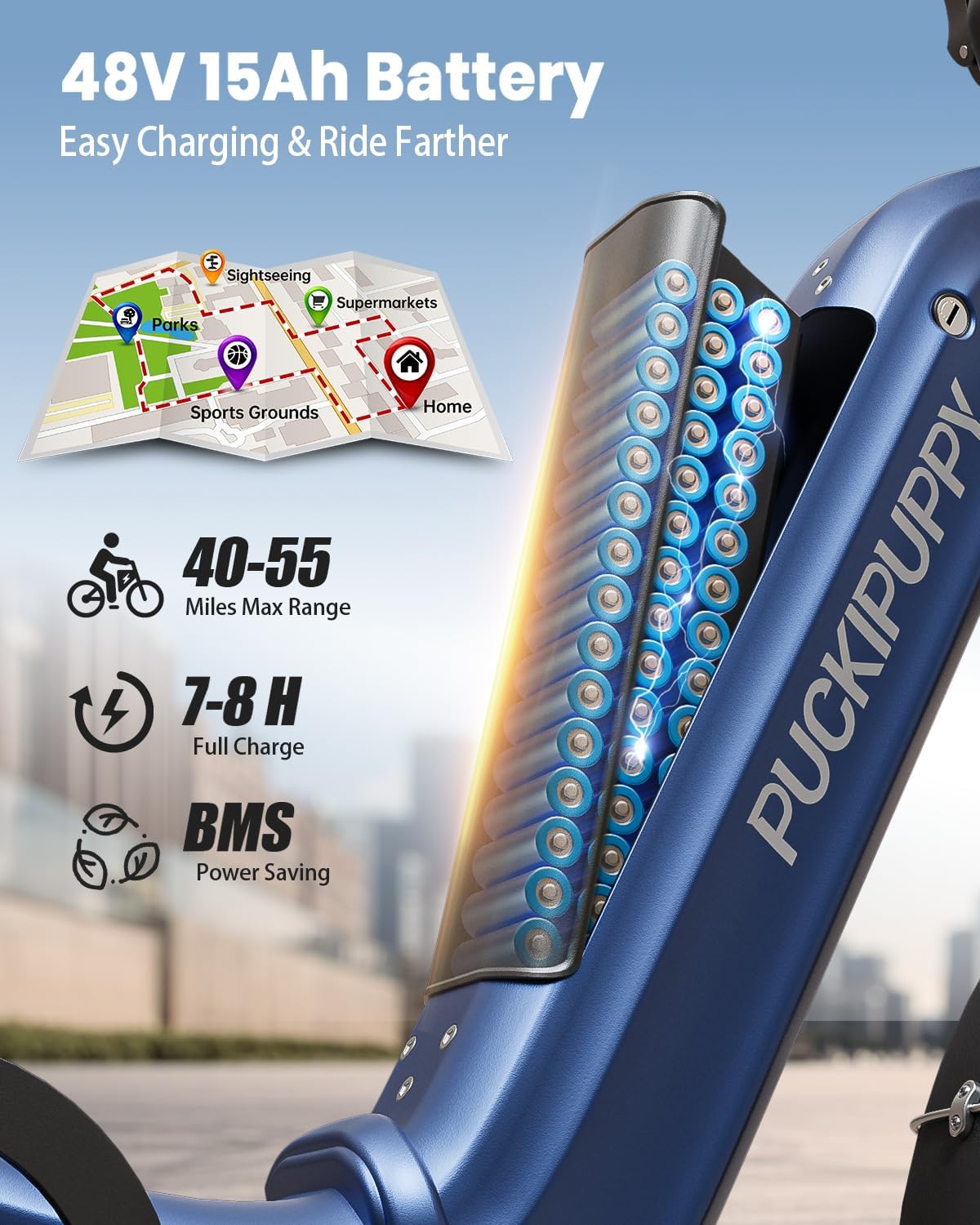 PUCKIPUPPY Electric Tricycle for Adults, Full Suspension & Reverse Gear 960W Peak Electric Trike Max 55 Miles