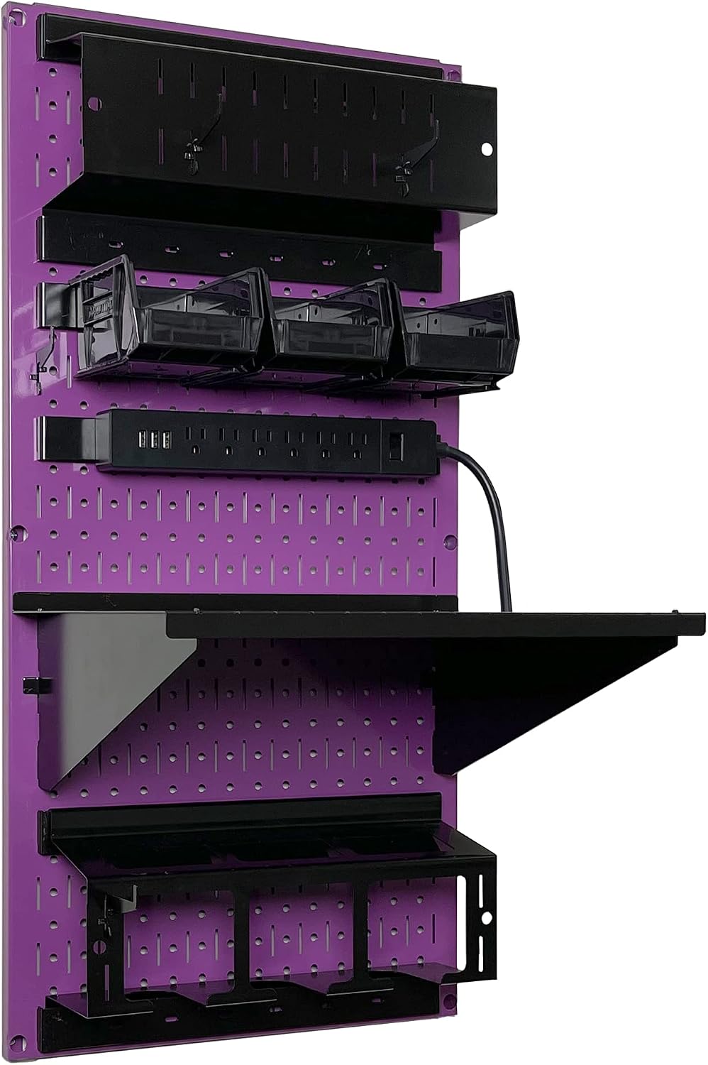 Wall Control Power Tool Storage Organizer Kit Cordless Drill Holder Charging Station Rack 16' x 32' Metal Pegboard Organization System (Purple Pegboard)