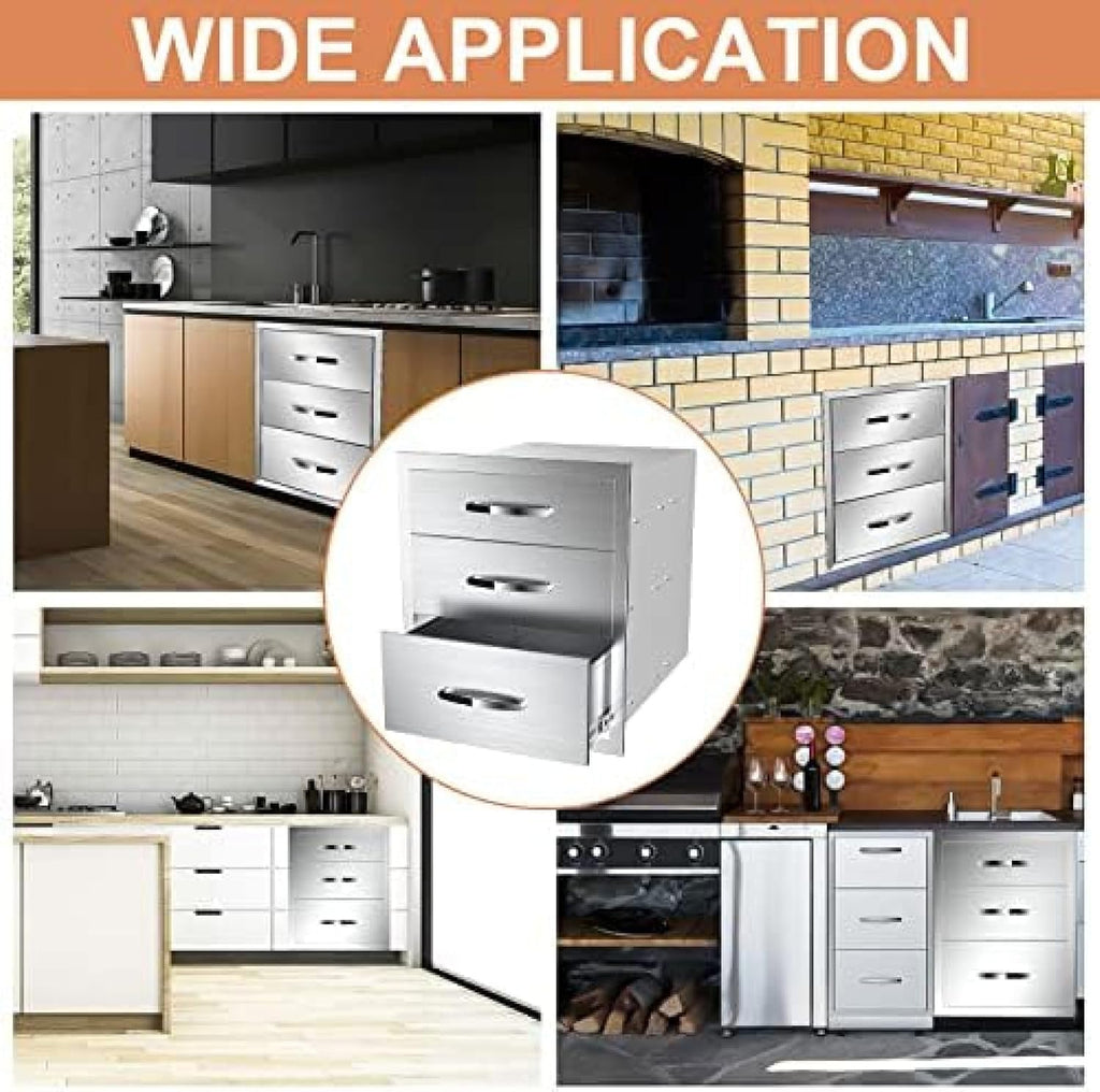 Stainless Steel Double Drawers for Outdoor Kitchen Grilling Station - 18Wx23Dx24H
