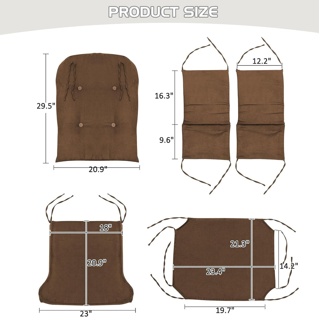 BECHAEO 5PCS Suede Glider Rocker Replacement Cushions with Ottoman Cover Thicken Soft Rocking Chair Cushion Set for Indoor Nursery Glider Rocking Chair, Brown