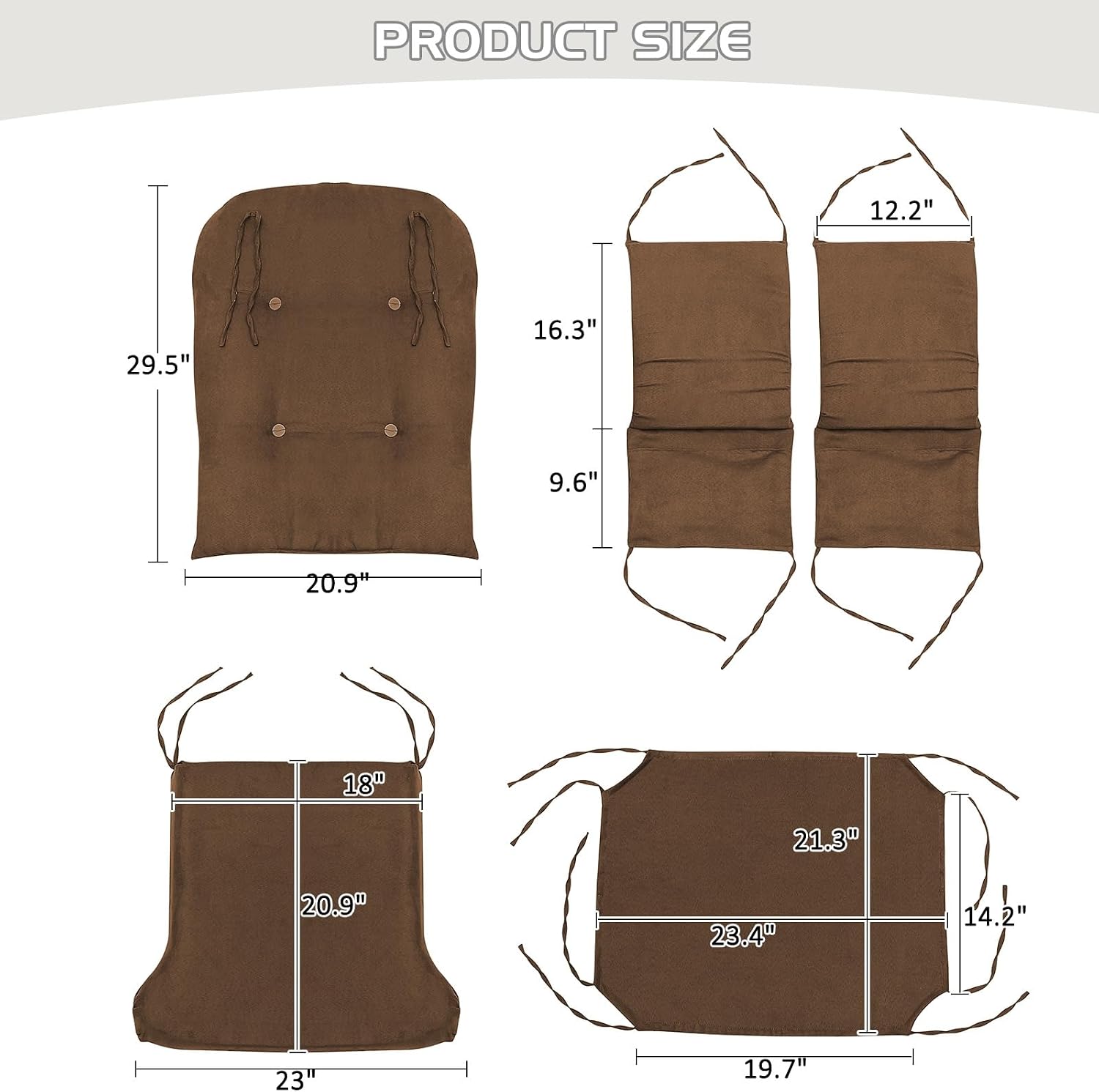 BECHAEO 5PCS Suede Glider Rocker Replacement Cushions with Ottoman Cover Thicken Soft Rocking Chair Cushion Set for Indoor Nursery Glider Rocking Chair, Brown
