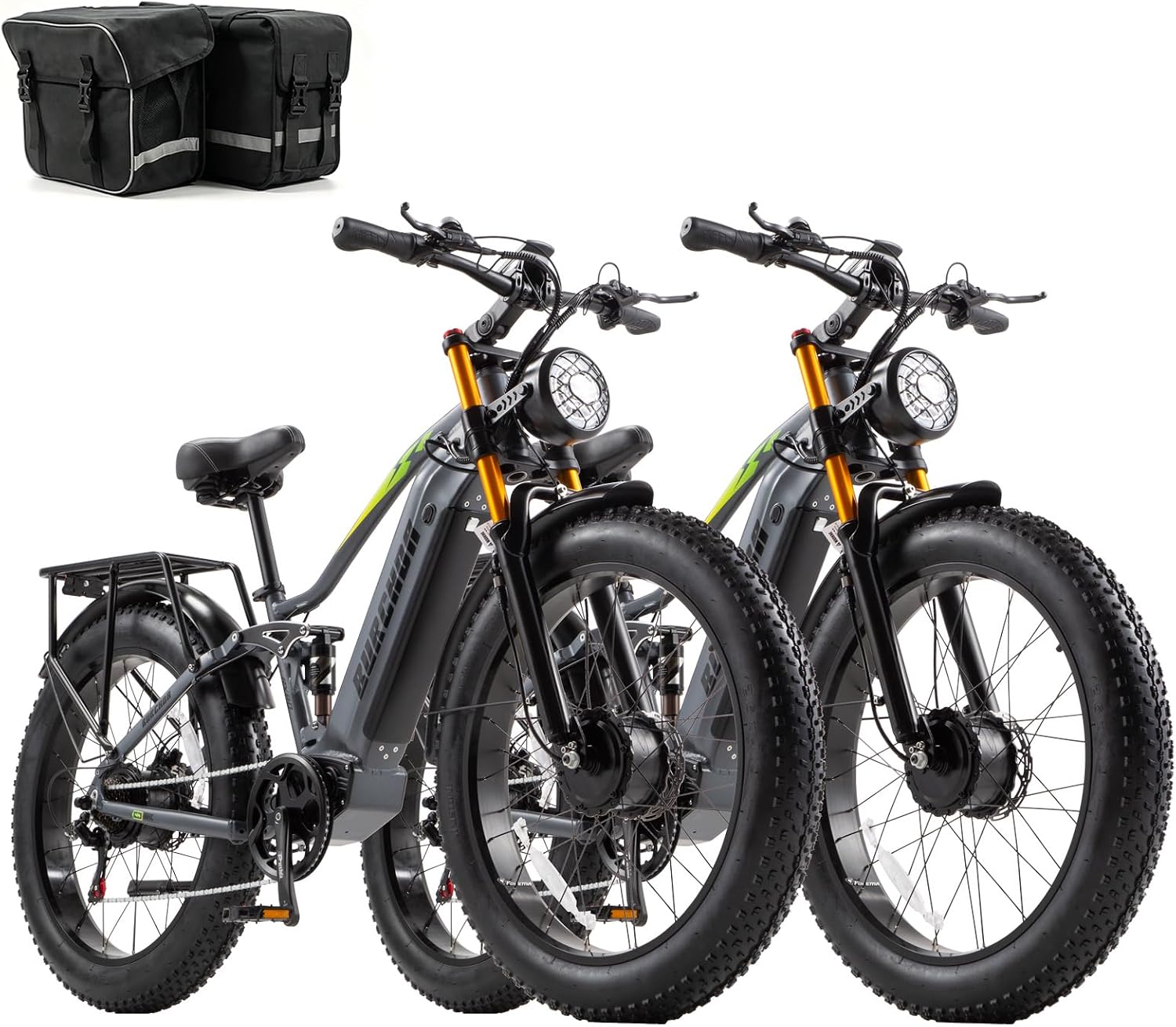 2026 Dual Motor Electric Bike for Adults AWD 5000W/3000W Peak 40 MPH/30 MPH E Dirt Bike, 52V/48V Removable Battery 65/80/150 Miles Max Long Range with Full Suspension 26' Fat Tires Mountain Bike
