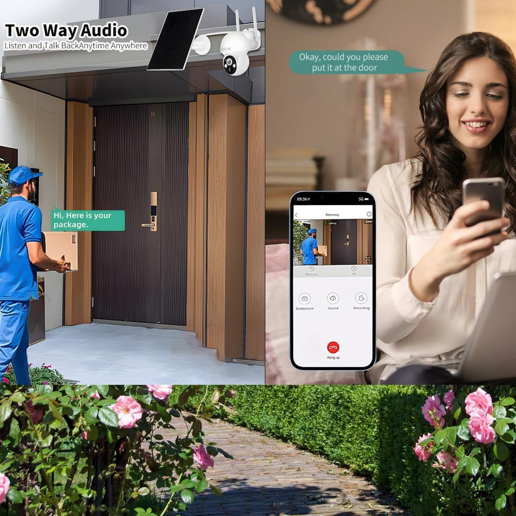 2.5K Home Security Solar Cameras Wireless System,4 Cameras Kit with Solar Battery Powered, 360° WiFi Camera with PIR,2-Way Audio, Spotlight Camera, 128G Local Storage,99% New-Showpiece