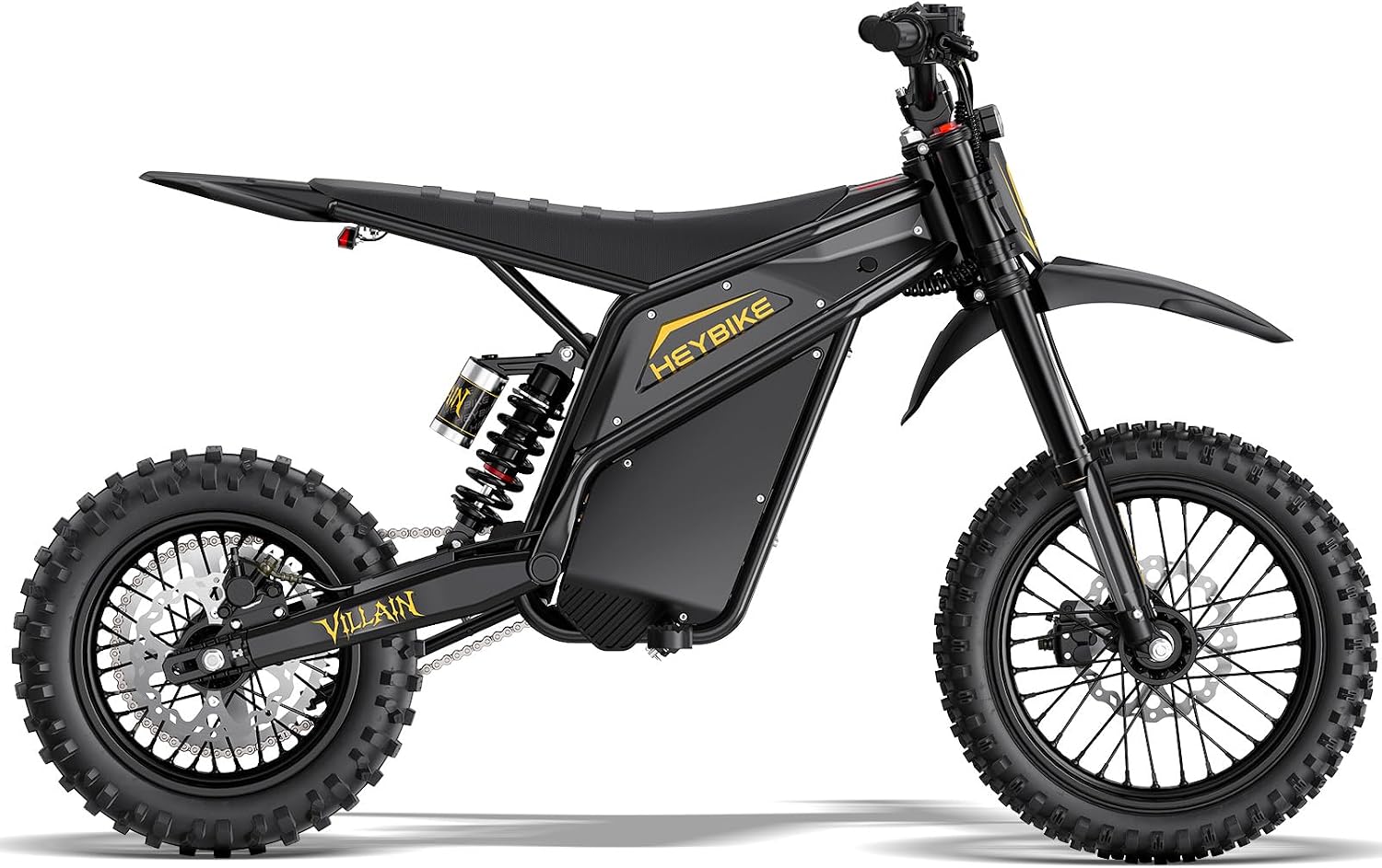 Heybike Villain Electric Dirt Bike, 4160W E Dirt Bike with 52V 26AH Battery, 14'/12' Fat Tire Electric Motorcycle for Teens, Max 45MPH Ebike with Reversing Function（Standard; Inky Black）