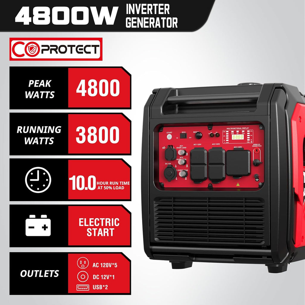 PowerSmart 4800W Portable Inverter Generator, Remote/Electric Start, Gas Powered, Quiet & Parallel Ready, RV Ready with 30A Outlet, EPA & CARB Compliant for Home Backup, Camping,Portable Power Station