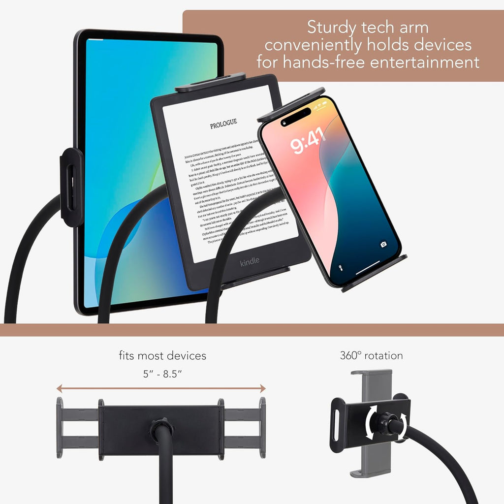 Evolur Maverick Upholstered Power Glider Recliner with Device Holder – Swivel, Rocking & Smooth Power Recline – Greenguard Gold & FSC Certified, Modern Nursery and Living Room Chair in Cognac