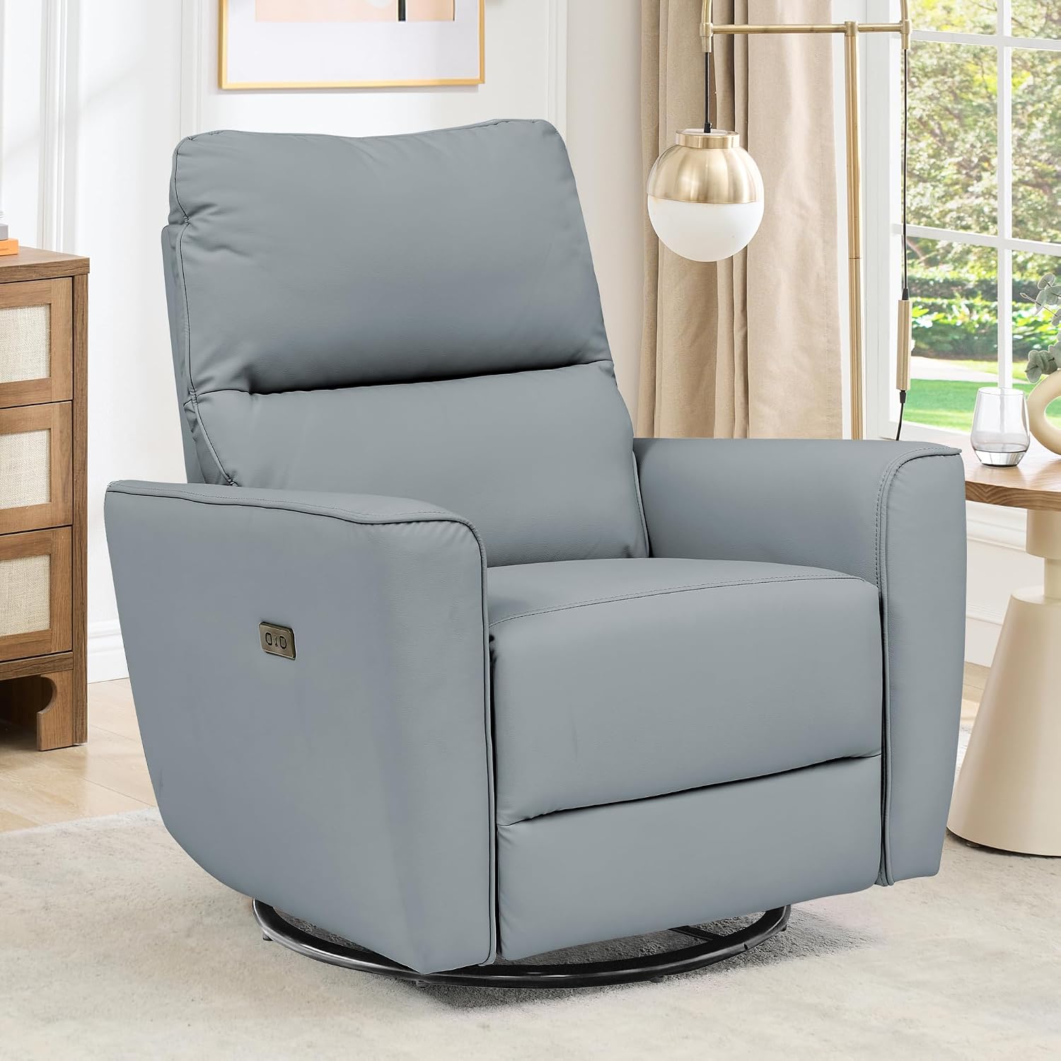 IDEALHOUSE Swivel Rocking Nursery Recliner Chair Rocker Recliner Glider Deep Seat PU Leather Sofa Chair with high Backrest for Nursery, Living Room, Bedroom & Home Movie Theater (Silver)