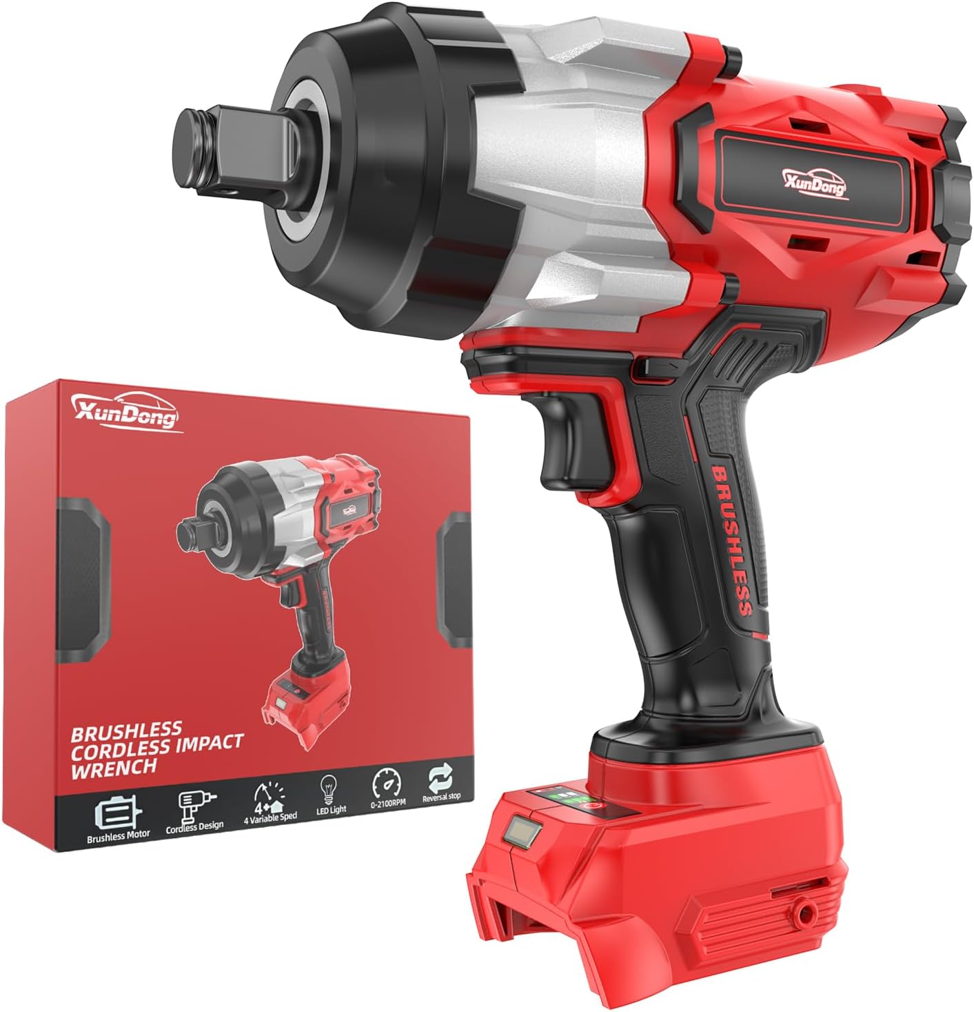Cordless Impact Wrench 3/4' Compatible with Milwaukee 18V Battery, 1850Ft-lbs(2500N.m) High Torque Impact Gun Heavy Duty, Brushless Electric Power Impact Driver with 4 Speed Modes & LED Work Light