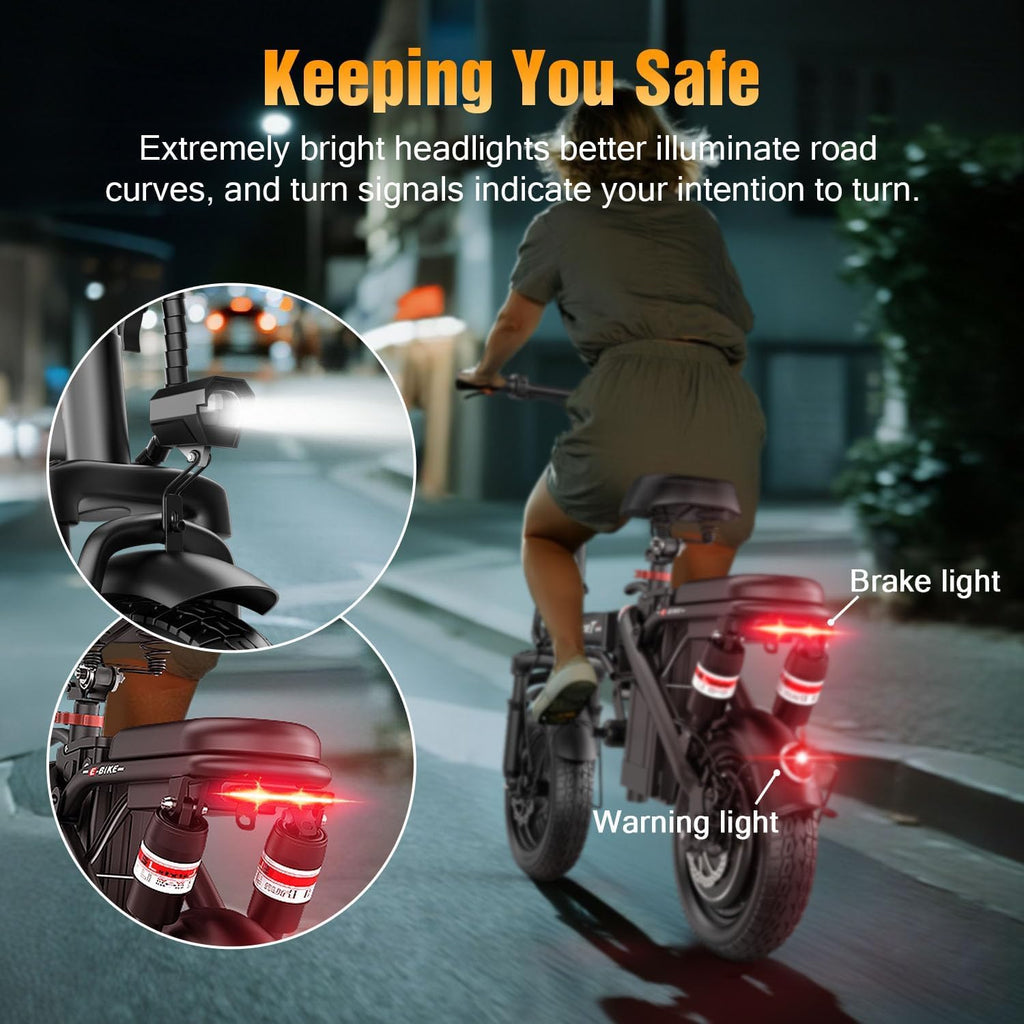 AZHAR Foldable Electric Bike for Adults Teens, 1200W Peak Motor, Up to 25 MPH, 45 Miles PAS Range, Dual Suspension, 14' Tires, 3-Speed Modes, Compact & Portable Electric Mini Bike, Commuting Ebike