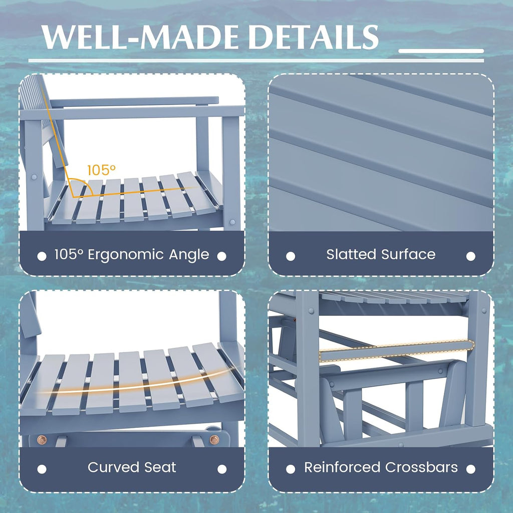 Tangkula 2 Person Outdoor Glider Bench, Poplar Wood Patio Swing Glider Loveseat with Armrests, Slatted Seat & Backrest, Porch Rocking Glider Bench for Backyard, Garden, Deck (Grey)
