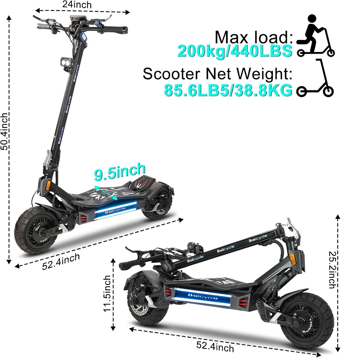 Electric Scooter Adults 1600/4000/6000W Motor 50 Miles Long Range & 40/45/50 MPH Top Speed 10' Off Road Tire Folding E-Scooter 60V/48V 20.8AH Battery Kick Scooter with Detachable Seat for Commuter