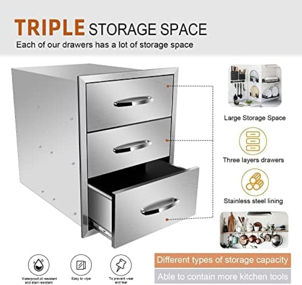 Stainless Steel Double Drawers for Outdoor Kitchen Grilling Station - 18Wx23Dx24H