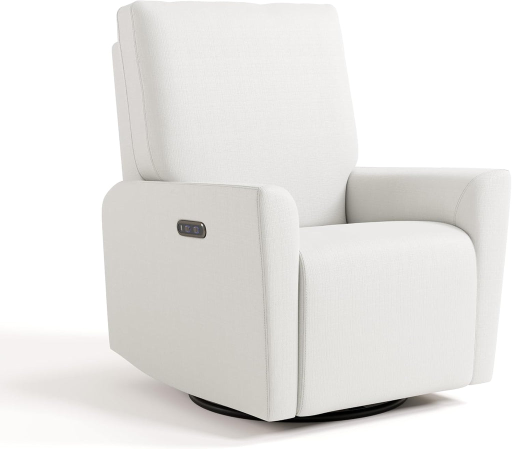 Storkcraft Santorini Deluxe Power Recliner Swivel Glider (Ivory Basketweave) – Premium Electronic Power Recliner for Nursery, Includes Dual-USB Charging Port for USB-A & USB-C, Glider Rocking Chair
