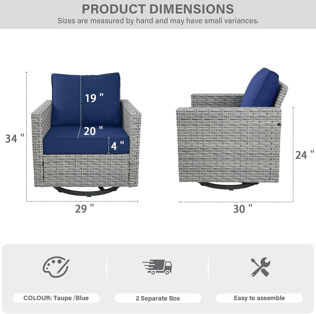 Belord High Back Outdoor Swivel Rocker Patio Chairs Set of 2 - Oversize Wicker Swivel Rocker Glider Seating Furniture Set for Patio Porch Deck Sunroom Backyard