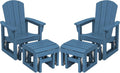 SERWALL Outdoor Glider Chair Set of 2 with Ottoman, HDPE Wood-Like Patio Glider Set All-Weather Porch Glider for Outside, Blue