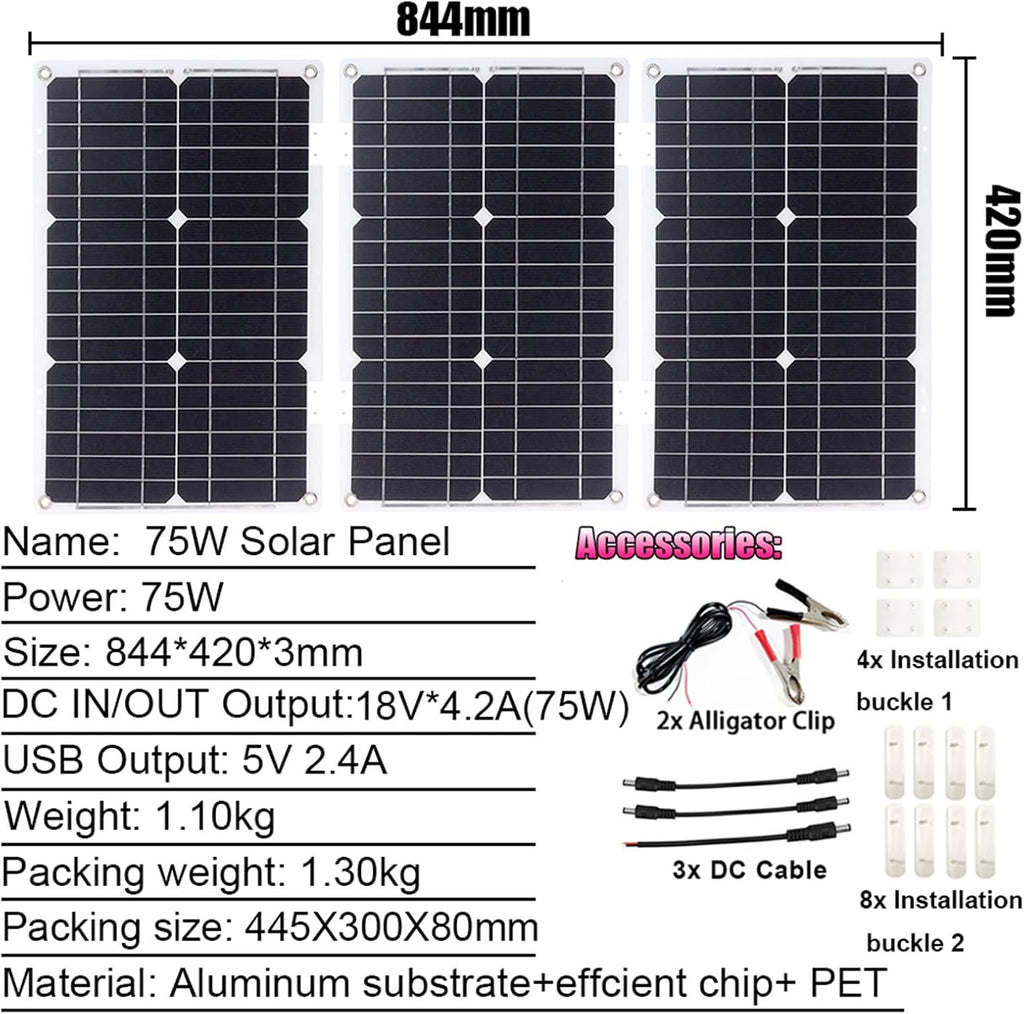 3000W Solar Kit - 12V to 110V/220V Inverter, 75W Folding Solar Panels, 50A Charge Controller, Portable Solar Generator for Home Use & Off-Grid Power Solutions