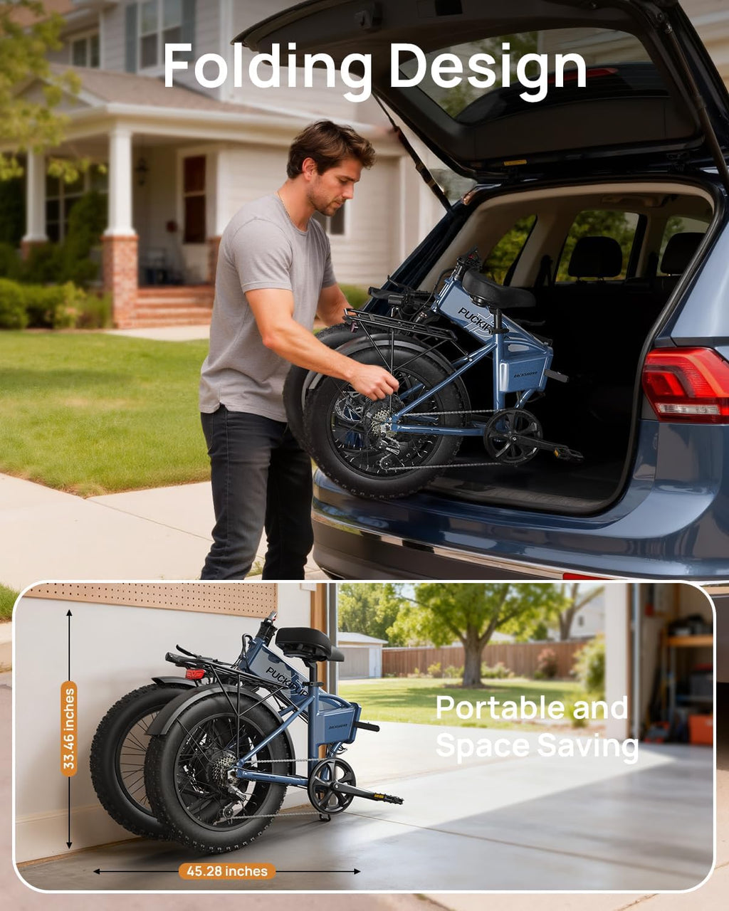 PUCKIPUPPY Folding Electric Bike, 960W Peak Foldable Ebike, 48V 15AH Battery Electric Bike for Adults, 20' Fat Tire, 7 Speed, 28MPH, 70Miles Range, Front Suspension, LCD Display, Dachshund