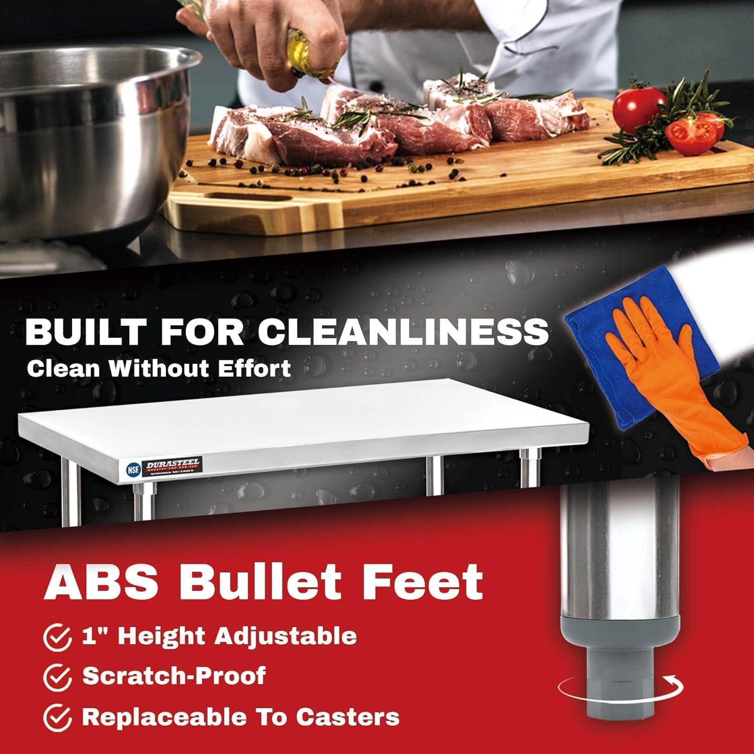 DuraSteel 24x12 Stainless Steel Work Table - NSF Commercial Prep Metal Table - Outdoor Pizza Oven Stand w/Under Shelf - Kitchen Island Laundry Utility Garage Microwave Stand Large Rolling Storage Cart