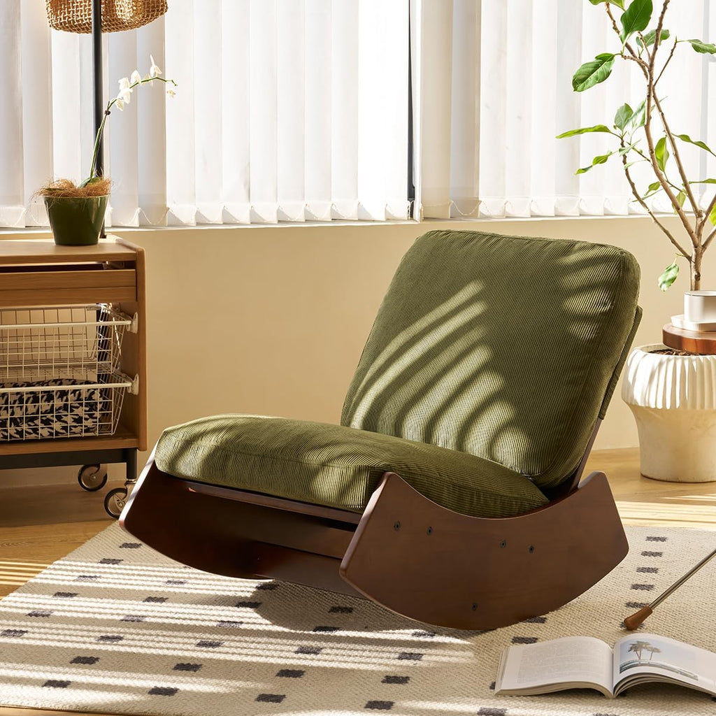MFFM Comfortable Glider Rocking Chair, Upholstery Glider Chair, Solid Wood Frame, Perfect for Multiple Settings Accent Reading Chair for Bedroom,Living Room,Nursery (Green)