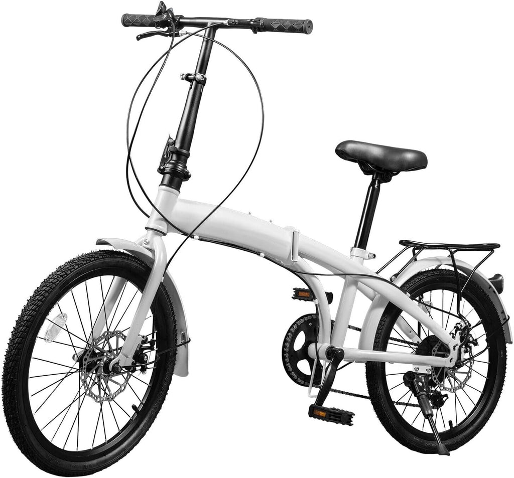 20' Foldable Bicycle, 7 Speed Non-Slip Folding Bike W/Dual Disc Brake & Adjustable Design, Folding Bikes for Adult City Commuter Bicycle