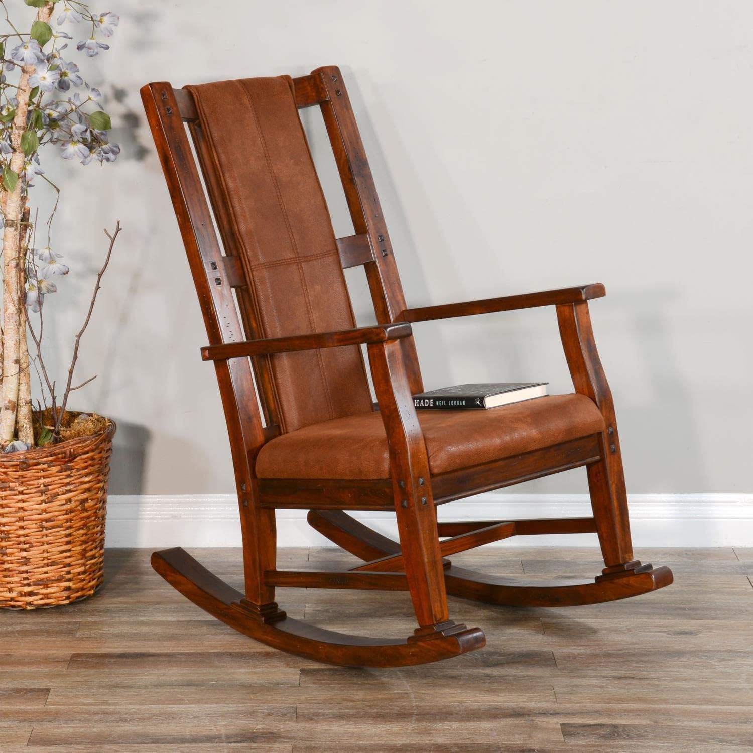 Sunny Designs Santa Fe Farmhouse Mahogany Wood Rocking Chair in Dark Chocolate