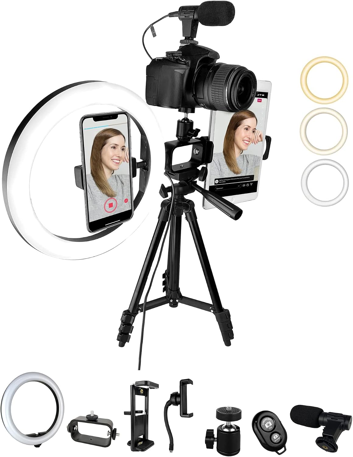 Premium 9-Piece Vlogging Kit for iPhone, Android & Cameras – Microphone, Tripod Stand & LED Light – YouTube, TikTok & Content Creator Bundle
