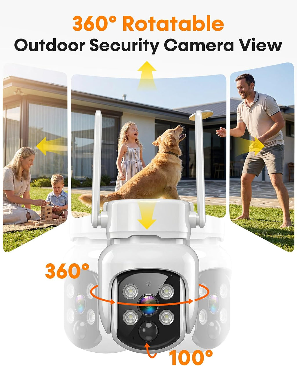 Security Cameras Wireless Outdoor: Solar Powered Auto Tracking with 10'' Monitor 4 Cam-Kit for Homeowners - Remote APP Access 360° Pan 2K Color Night Vision for Front Door, Porch, Backyard