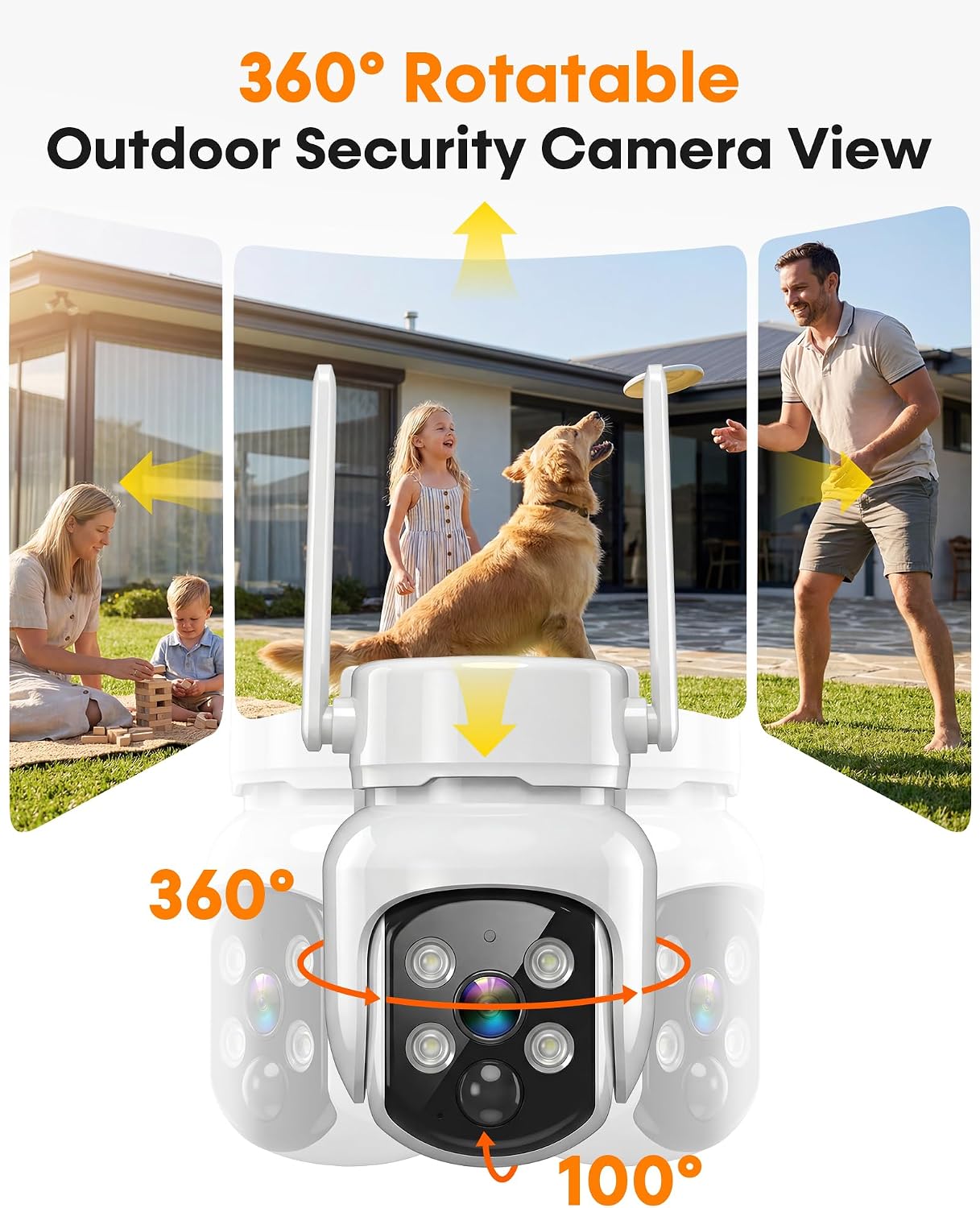 Security Cameras Wireless Outdoor: Solar Powered Auto Tracking with 10'' Monitor 4 Cam-Kit for Homeowners - Remote APP Access 360° Pan 2K Color Night Vision for Front Door, Porch, Backyard