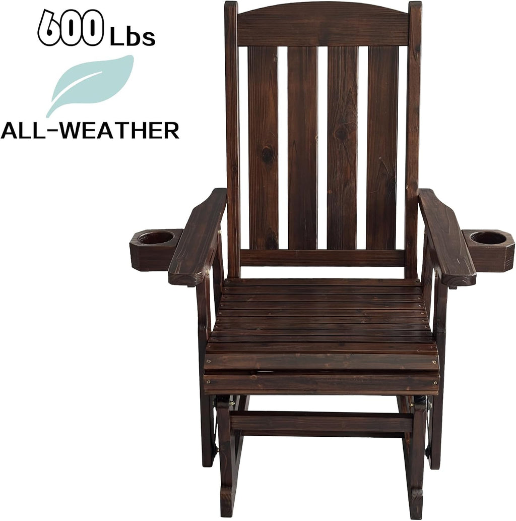 Fortune Candy Wooden Patio Glider for One Person, with High Back and Deep Contoured Seat, Solid Fir Wood, Heavy Duty 600 LBS (Deep Brown, 1-Seater)