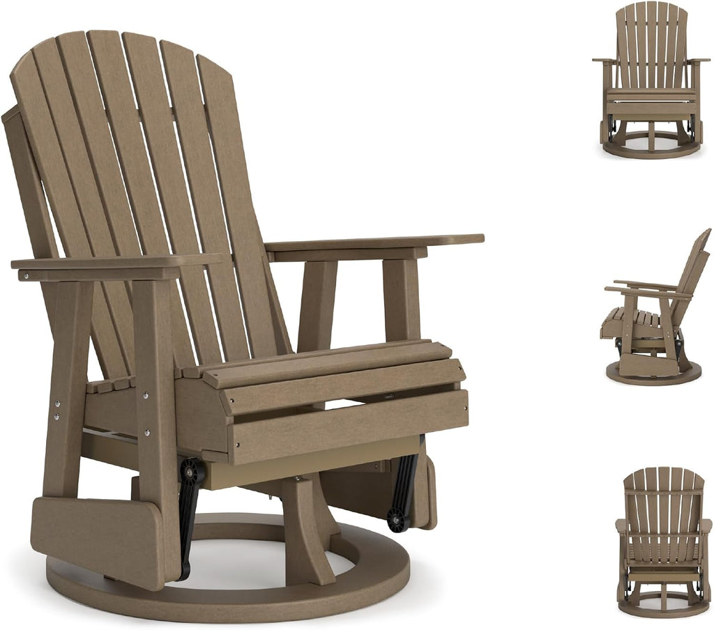 Signature Design by Ashley Hyland Wave Contemporary Swivel Glider Adirondack Chair with 360-Degree Swivel, Weather Resistant HDPE, 18' Seat Height, Brown