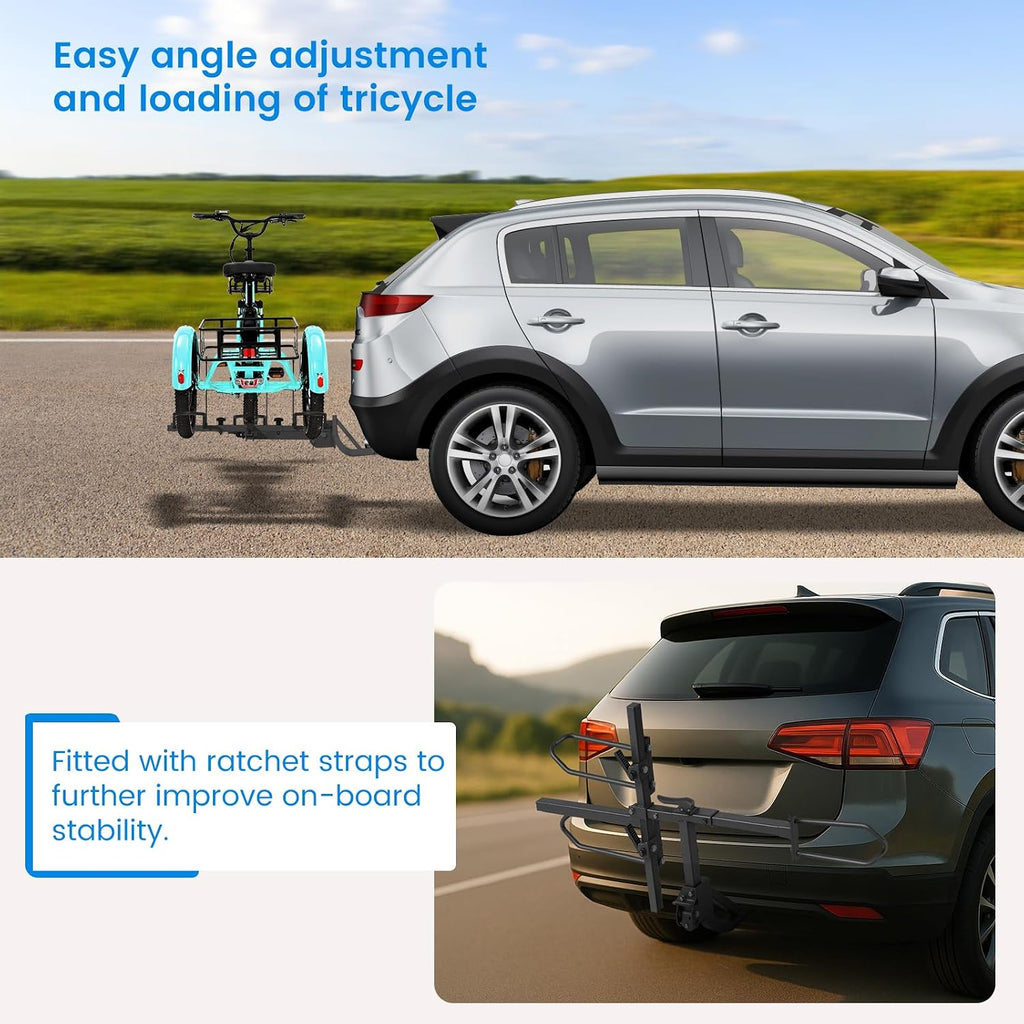 H&ZT Fat Tire Trike Carrier Rack for SUV Truck RV, Heavy-Duty Foldable Bike Carrier for 3-Wheel Bicycles, Fits 5' Wide Tires, Heavy Duty, Rear Platform Rack for Adult Tricycle