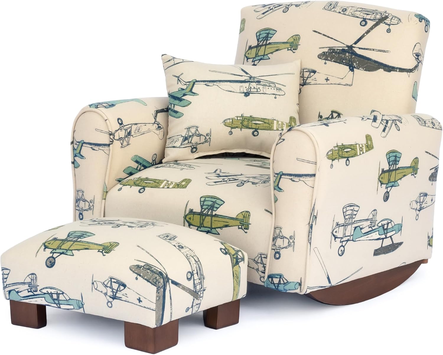 Toddler Personalized Armchair, Kids Upholstered Rocking Chair with Personalization, Toddler Chair with Personalized Name, Comfy Child Armchair, (Airplanes Print, Rockers)