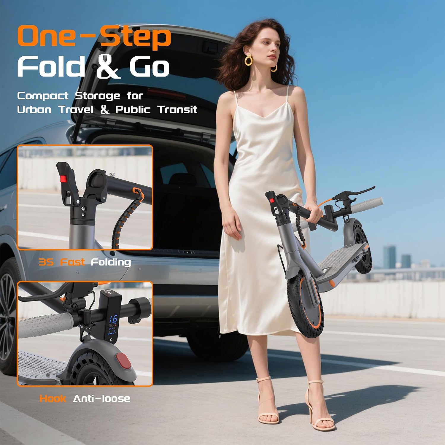 NAVIC Electric Scooter with Dual Suspension, 8.5'/10' Tires, 350W/500W Motor, 19/22 Mph, Max 22/25/27/49Miles Range, Foldable E Scooter for Adults with Braking, App Control
