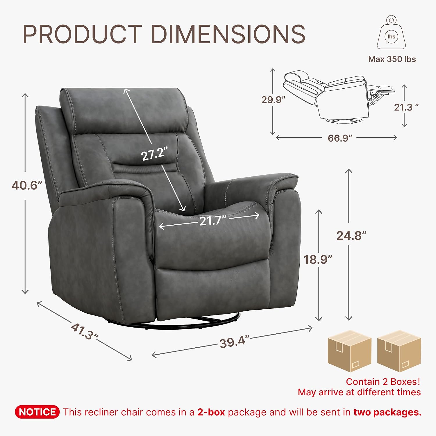 KISLOT Leather Recliner Chair, 360° Swivel Rocker Faux Leather Manual Recliner with Adjustable Backrest & Footrest Ergonomic Single Lounge Chair for Living Room, Bedroom, Home Theater