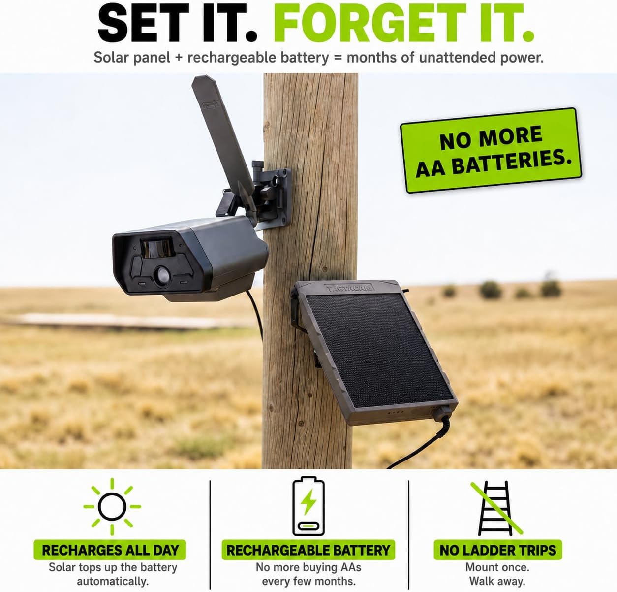 TACTACAM Defend Cellular Security Camera Bundle – Solar Panel + Rechargeable Battery + 32GB SD Card – 4G LTE No WiFi Needed – Wireless Outdoor Camera for Remote Property, Cabin, Ranch, Job Site