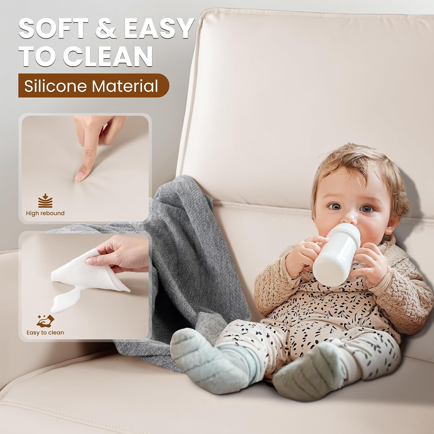 Power Swivel Rocking Recliner- Glider Rocking Chair for Adult - Nursery Glider for Breastfeeding,Quiet Motor, Faux Leather - Swivel Recliner for Living Room, Nursery (Cream White)