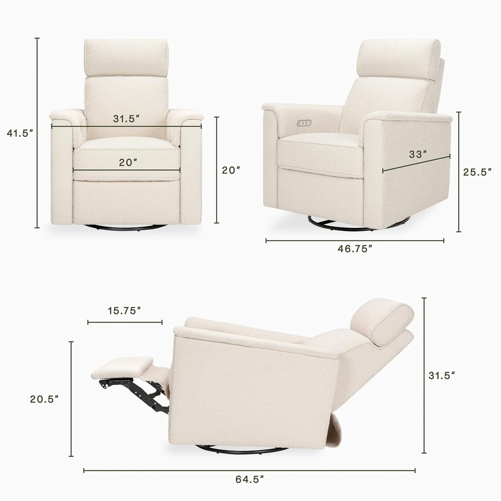 Namesake Willa Plus Power Glider Recliner w/Power Headrest in Performance Ivory Boucle, Water Repellent and Stain Resistant, Greenguard Gold and CertiPUR-US® Certified