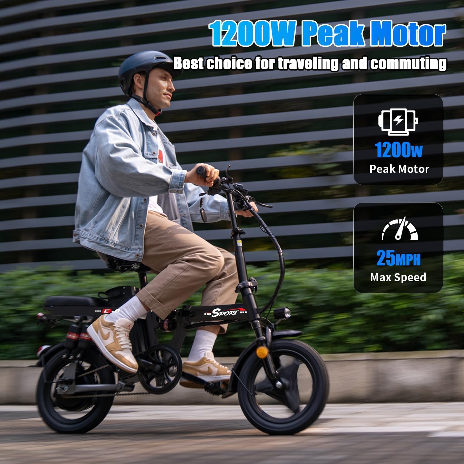 AZHAR Foldable Electric Bike for Adults Teens, 1200W Peak Motor, Up to 25 MPH, 45 Miles PAS Range, Dual Suspension, 14' Tires, 3-Speed Modes, Compact & Portable Electric Mini Bike, Commuting Ebike