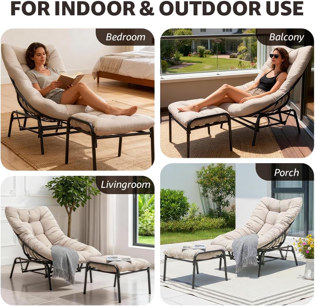 NATURAL EXPRESSIONS Lounge Chair Outdoor with Ottoman, 2-Piece Gentle Rocking Chaise Lounge Set, 4.7' Olefin Cushion & Sturdy Frame, Glider Rocking Chair for Indoor Outdoor Use
