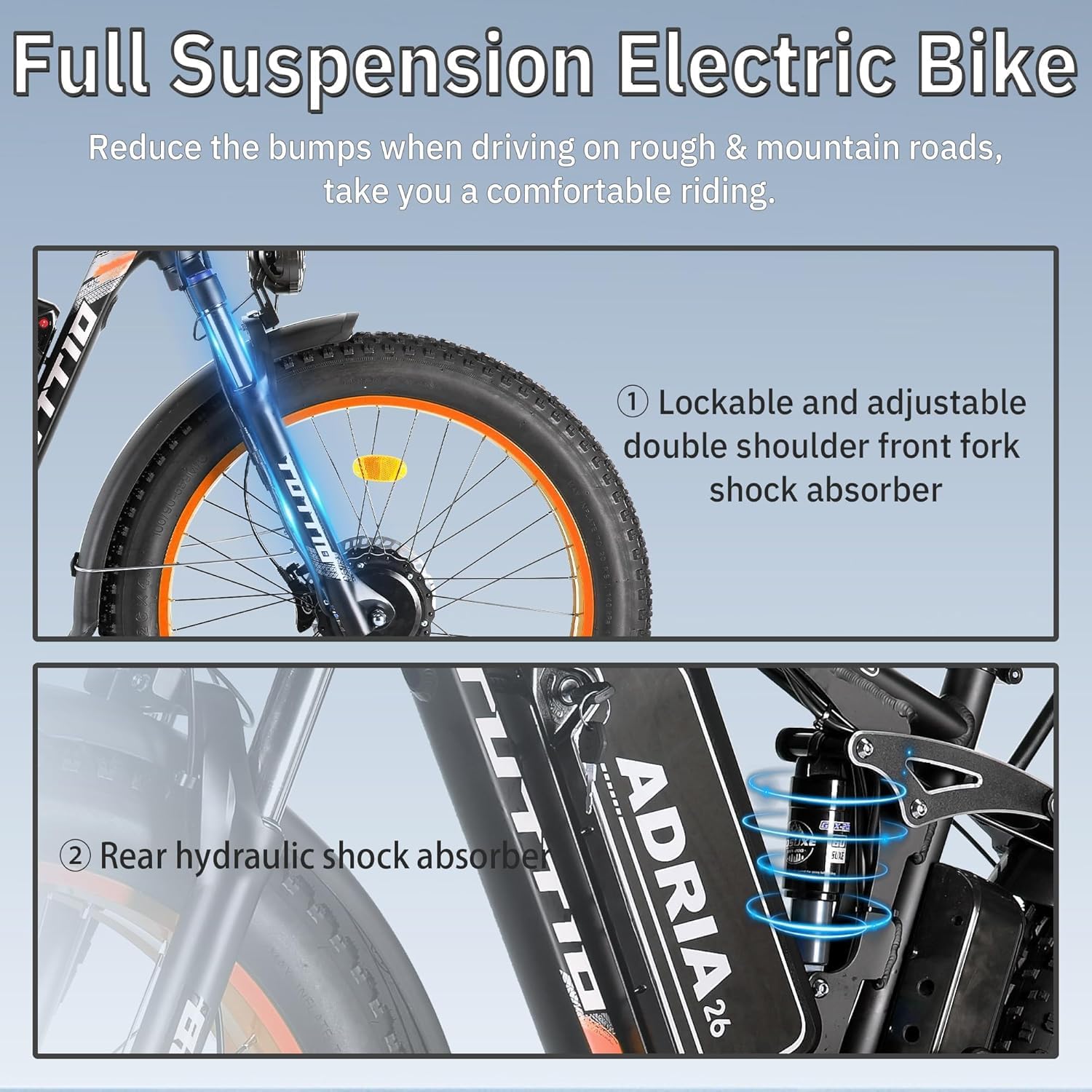 Tuttio-Adria26 6000W/5000W Peak Dual-Motor Ebike for Adults - 52V Fast Ebike, Long-Range Electric Bicycle, Full Suspension, 26 Inch Fat Tire Bike for Off-Road, Mountain, Snow, Hunting, Commuting