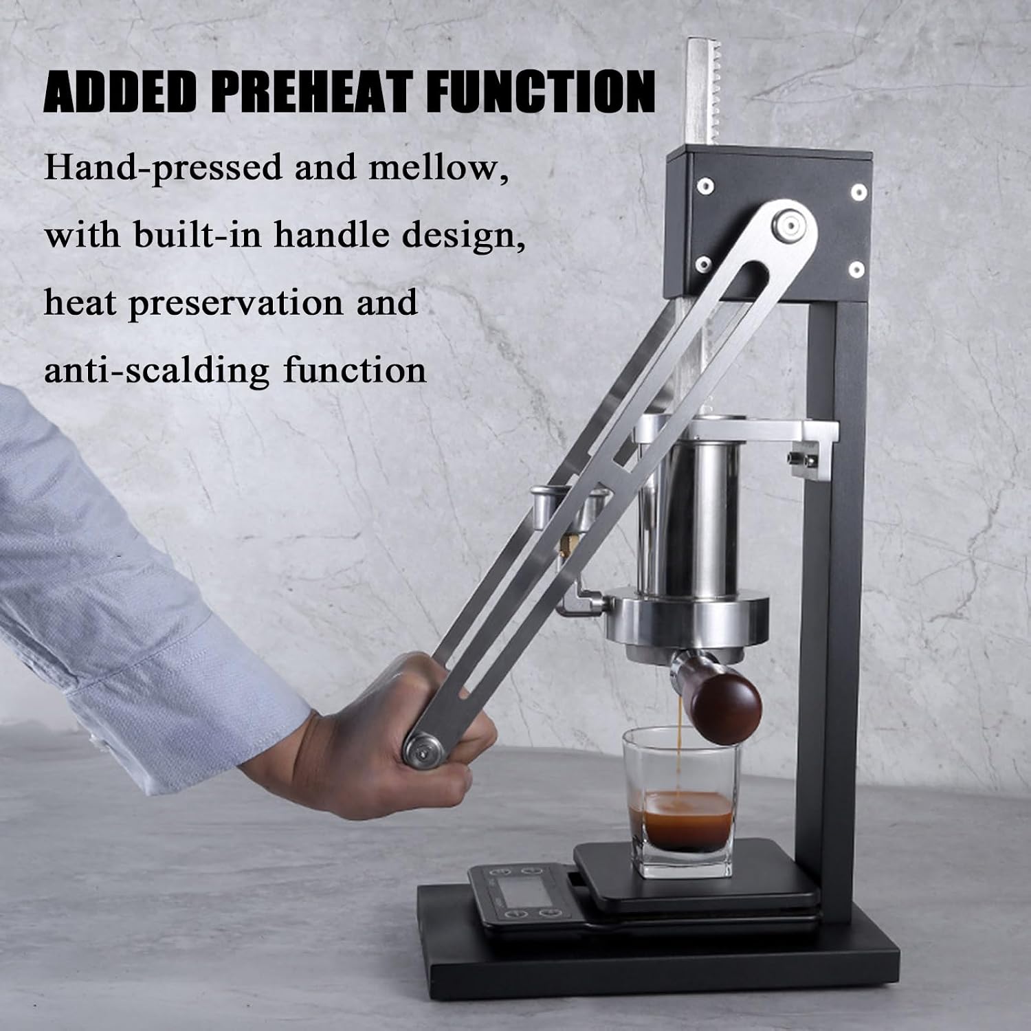 Hand Pressed Espresso Coffee Machine, an All Manual Lever Portable Espresso Maker, with Pressure Chamber, Bottomless Handle, for Cappuccino, Latte