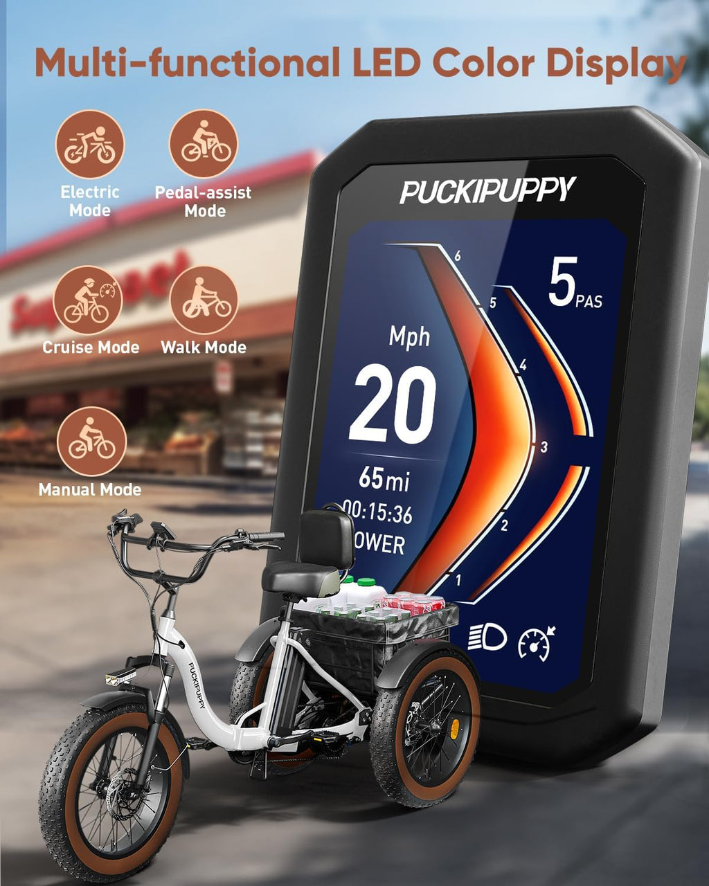Electric Tricycle for Adults, 20' Fat Tire 3 Wheel Electric Trike with 960W Rear Motor, 25MPH Cargo Tricycle with 2 Basket, Differential for Safety, 48V 648Wh Removable Battery Ebike 55Miles Range