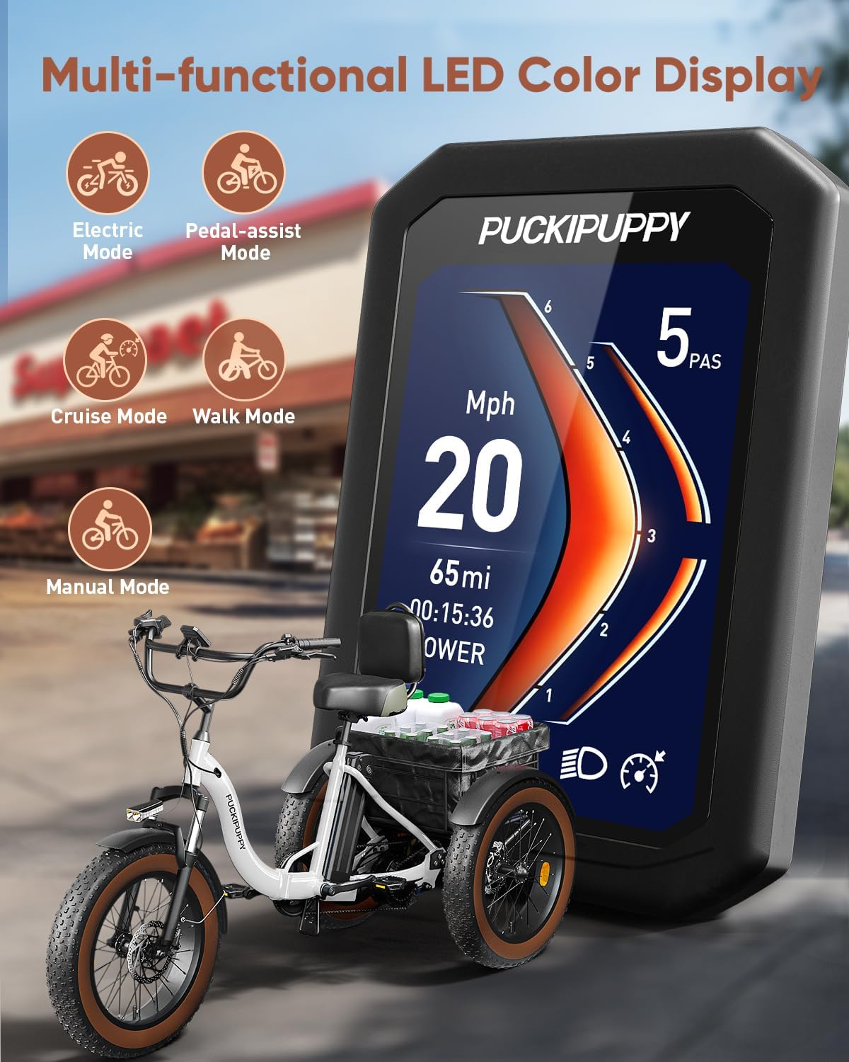 Electric Tricycle for Adults, 20' Fat Tire 3 Wheel Electric Trike with 960W Rear Motor, 25MPH Cargo Tricycle with 2 Basket, Differential for Safety, 48V 648Wh Removable Battery Ebike 55Miles Range