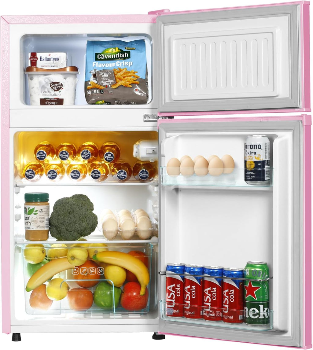 HAILANG Mini Fridge With Freezer,3.2 Cu.Ft Compact Refrigerator,Mini Refrigerator With 2 Doors For Bedroom,Office,Kitchen,Apartment,Dorm(pink)