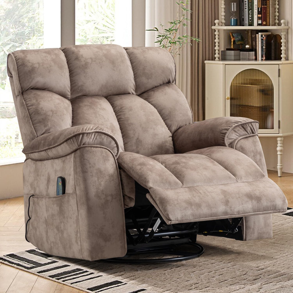 INZOY Oversized Rocker Recliner with Heat and Vibration, Manual Swivel Rocking Recliner Chair with Vibrating Massage, Comfy Padded Overstuffed Soft Fabric Heated Recliner,Camel