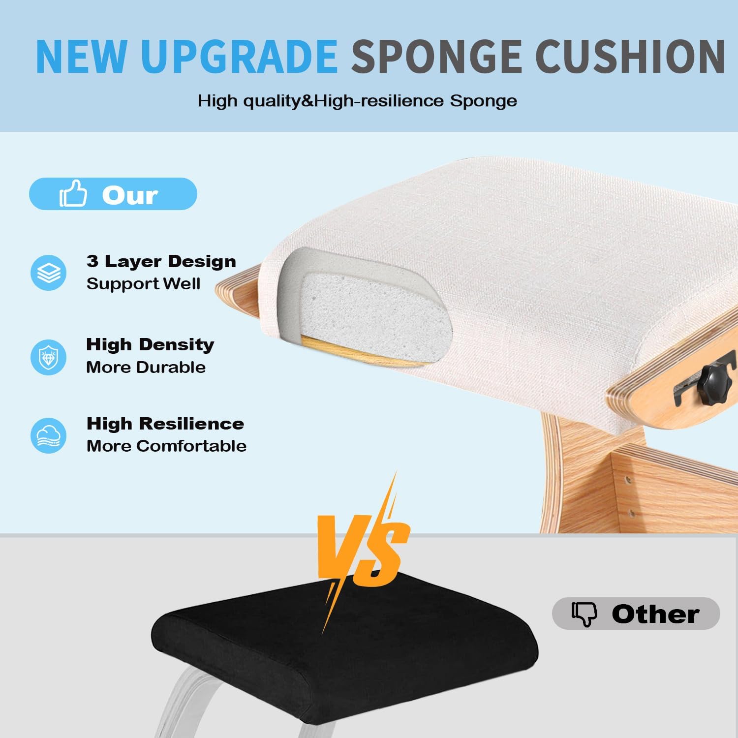 Adjustable Kneeling Chair, Wooden Ergonomic Chair Knee Chair Posture Chair - Improve Your Posture with an Angled Seat for Home,Office (Wood Color+ Pads)