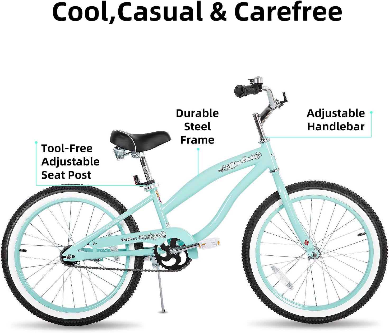 JOYSTAR 20' 24' 26' Beach Cruiser Bike for Girls, Boys, Mens and Womens, Single Speed Kids Cruiser Bikes with Coaster Brake, Multiple Colors